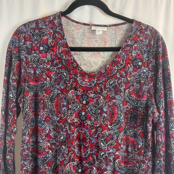 J.Jill Gorgeous V-Neck Knit Tunic ~ True Red Sparkling Paisley Size: M - Picture 5 of 13
